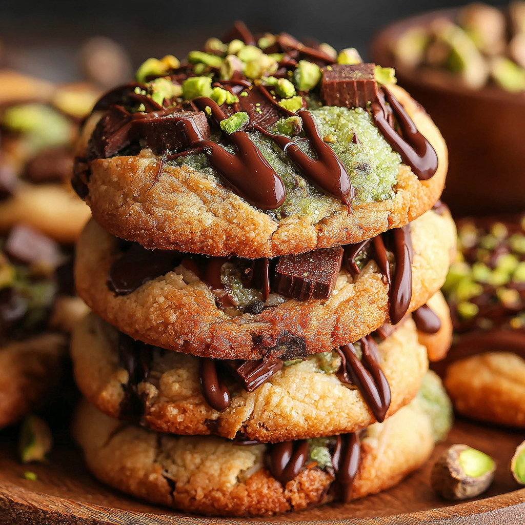 Chocolate chip cookies with chocolate drizzle.
