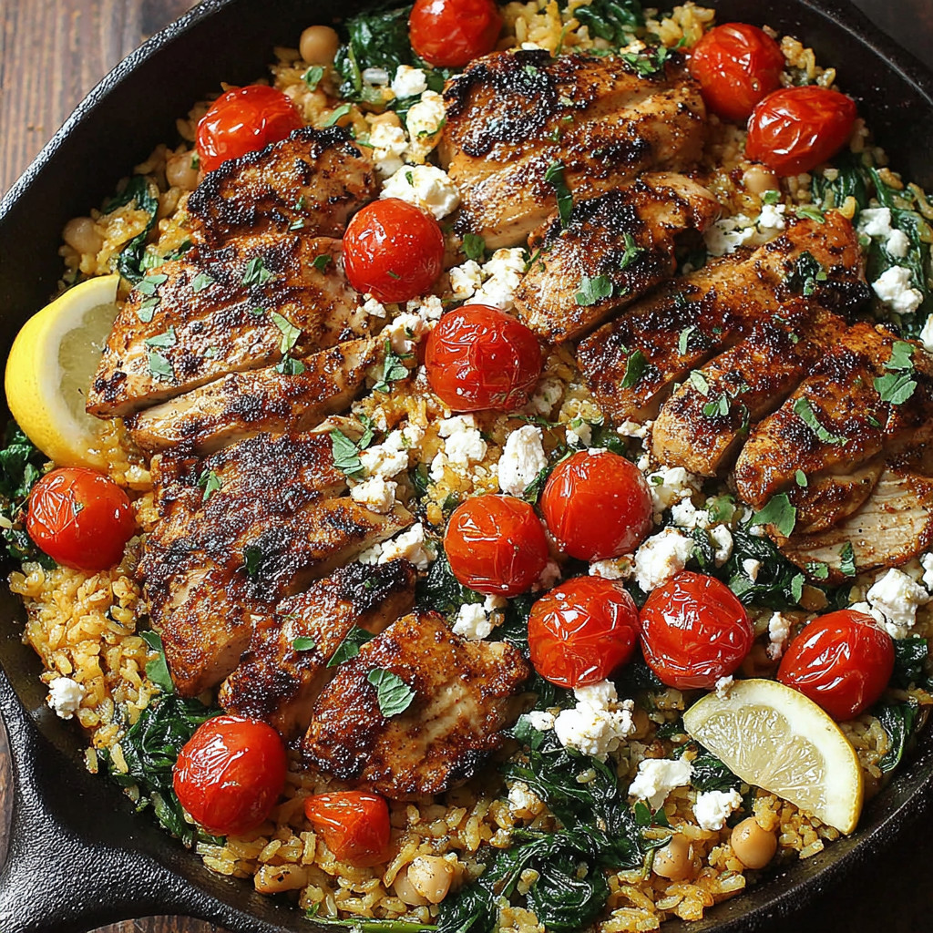 A pan of food with chicken, tomatoes, and rice.