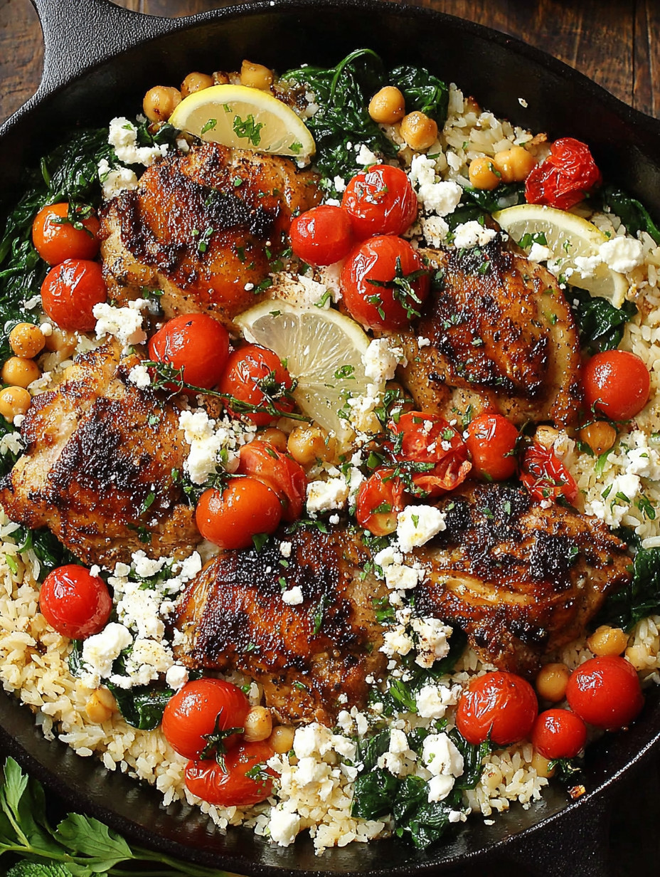 A plate of food with rice, tomatoes, and chicken.