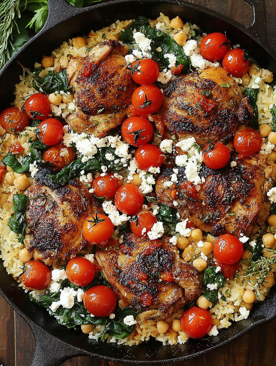 A plate of food with rice, tomatoes, and chicken.