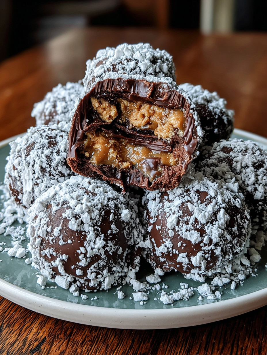 Chocolate balls with nuts and sugar.