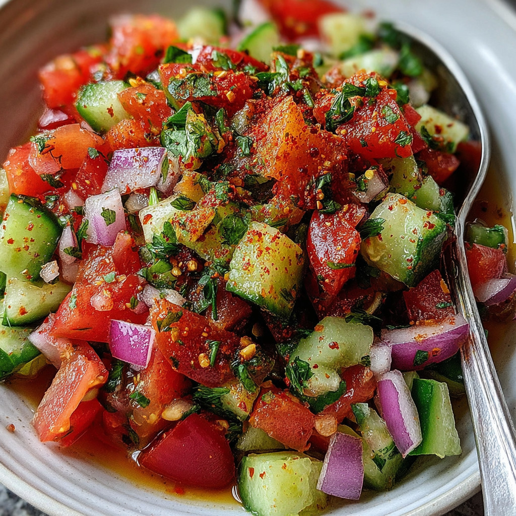 A bowl of vegetables with tomatoes, cucumbers, and onions.