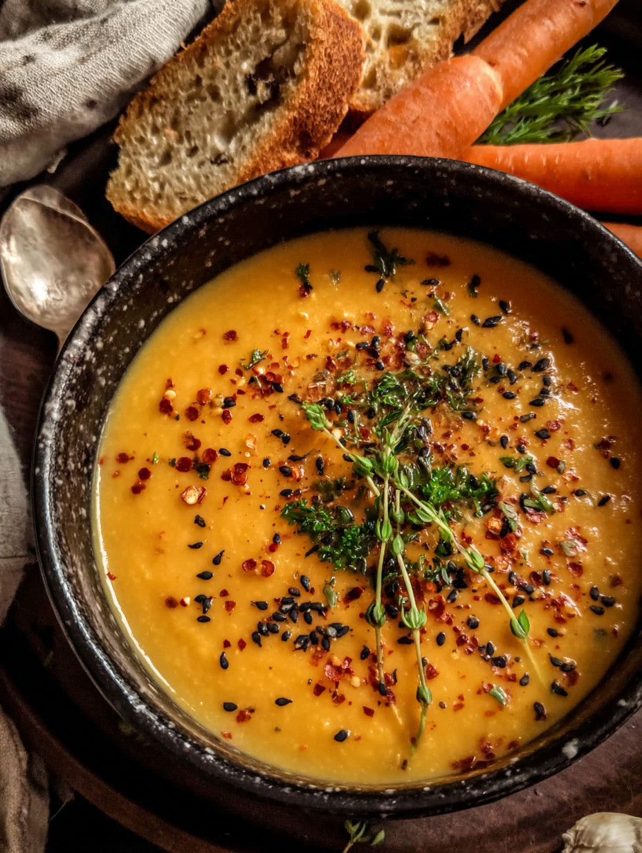 A bowl of soup with a spoon in it.