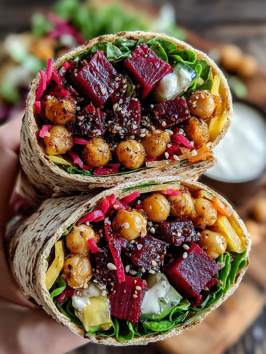 Two wraps with chickpeas and red cabbage.