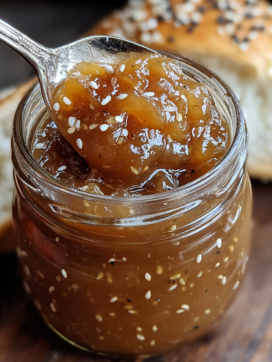 A jar of jam with a spoon in it.
