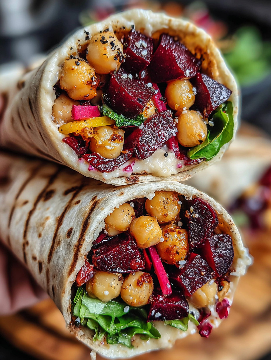 Two wraps filled with beans and vegetables.