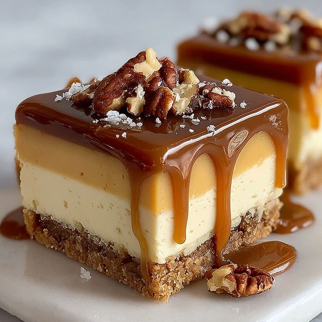 A slice of cake with caramel drizzled on top.