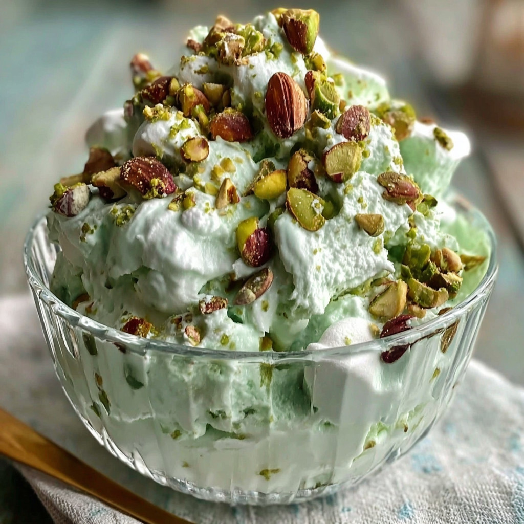 A bowl of green and white dessert.