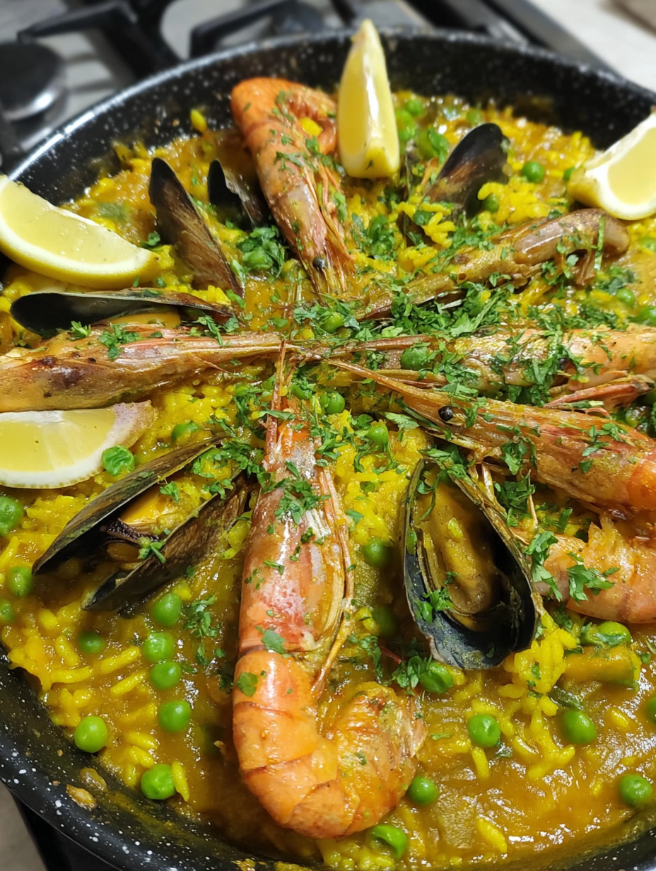 A plate of food with shrimp and peas.
