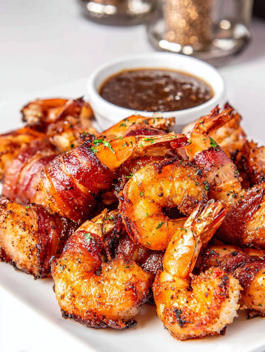 Shrimp with sauce on a plate.