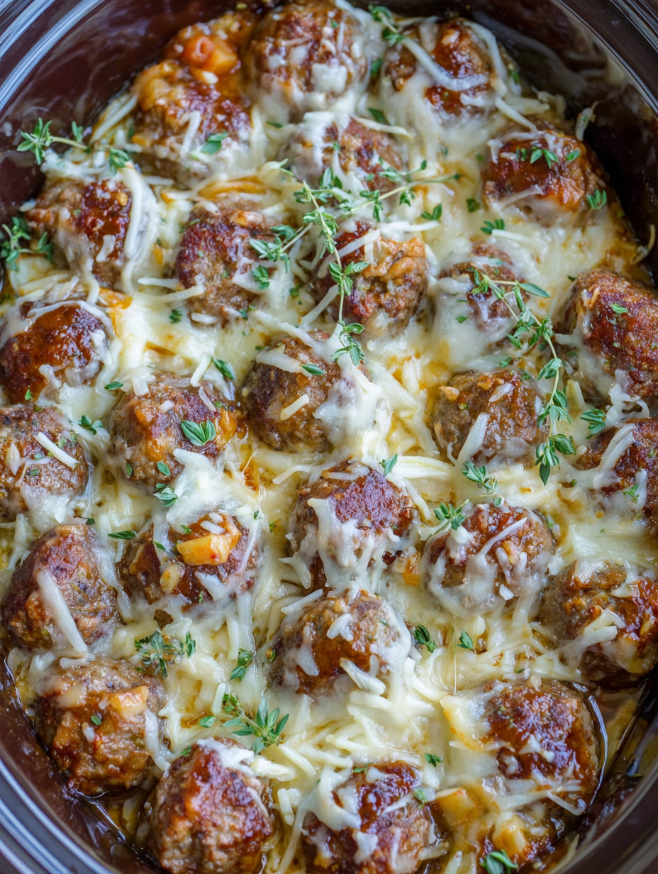 A dish of meatballs covered in cheese.