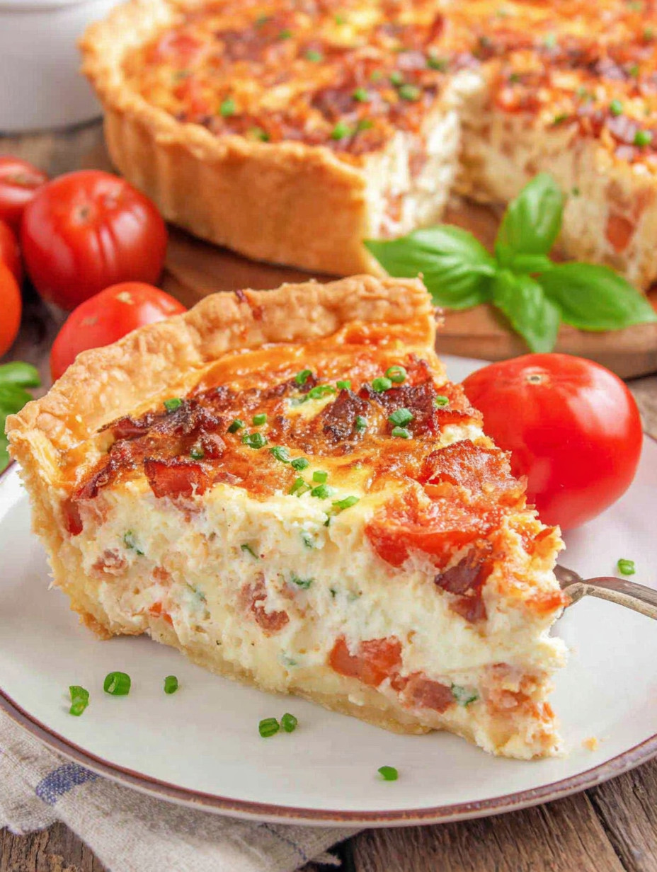 A slice of bacon and tomato pie.