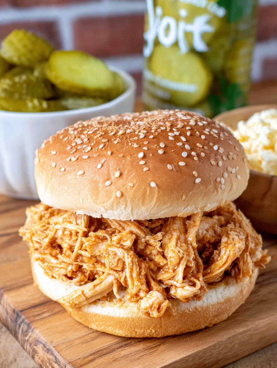 A sandwich with meat and pickles on a wooden table.