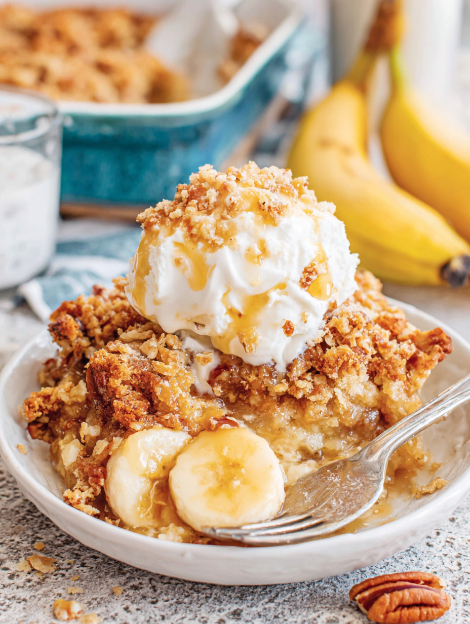 A plate of food with a banana and a scoop of ice cream.