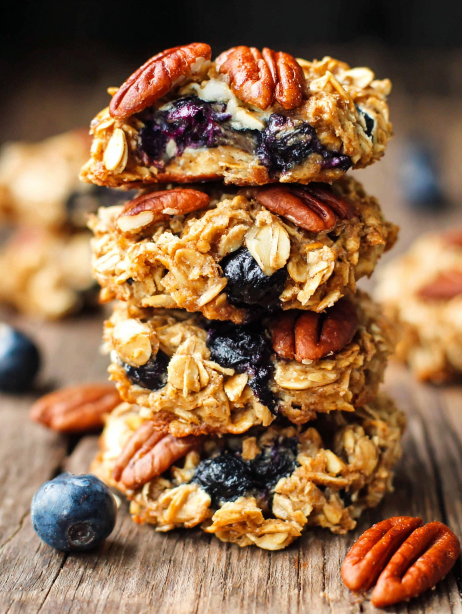 Blueberries and nuts on top of a cereal bar.