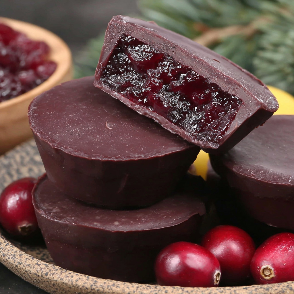 A plate of chocolate cake with berries on top.