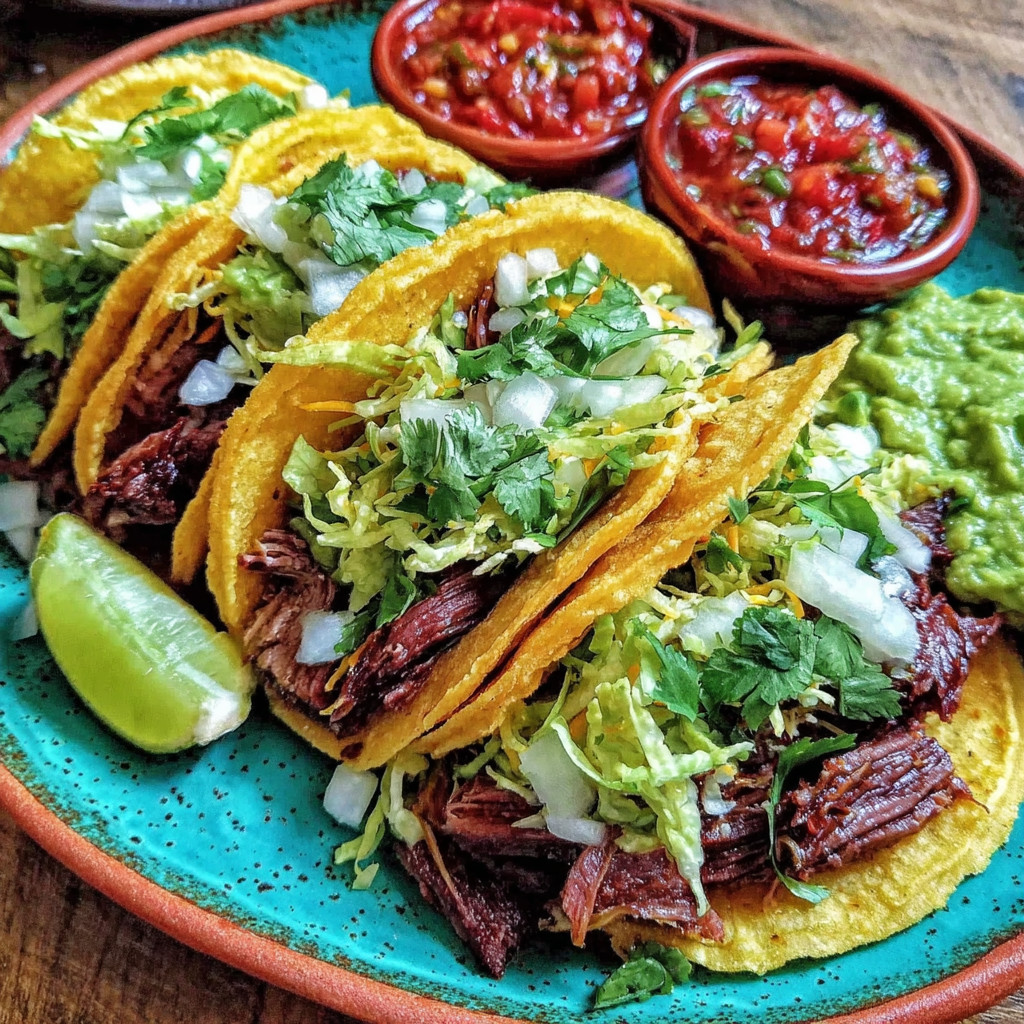 A plate of food with tacos and salsa.