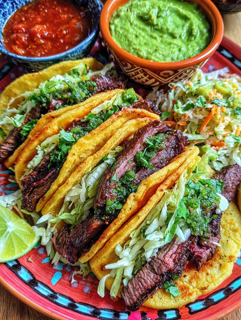 A plate of food with a beef steak and a bowl of salsa.