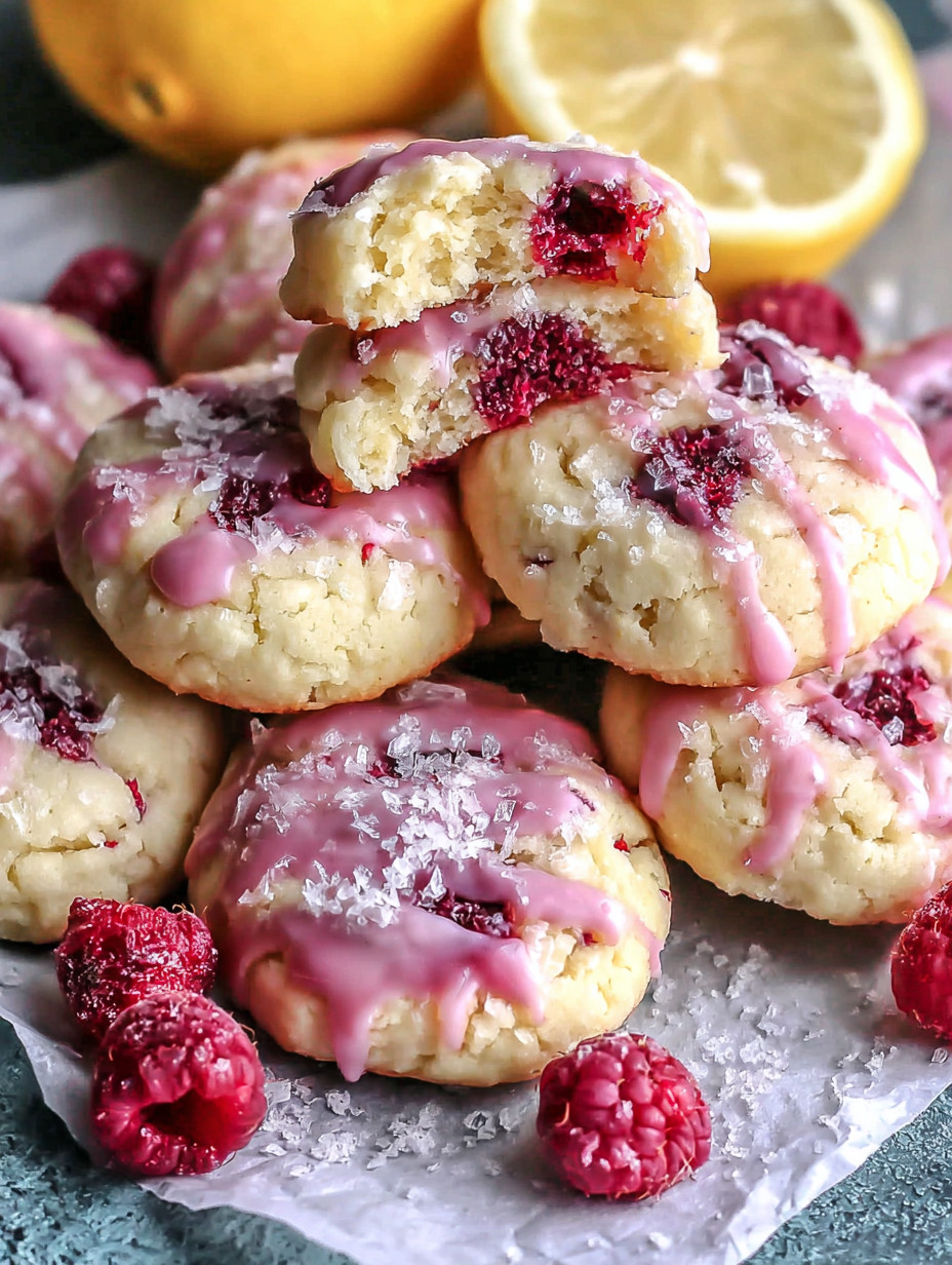 A plate of cookies with raspberry sauce on top.