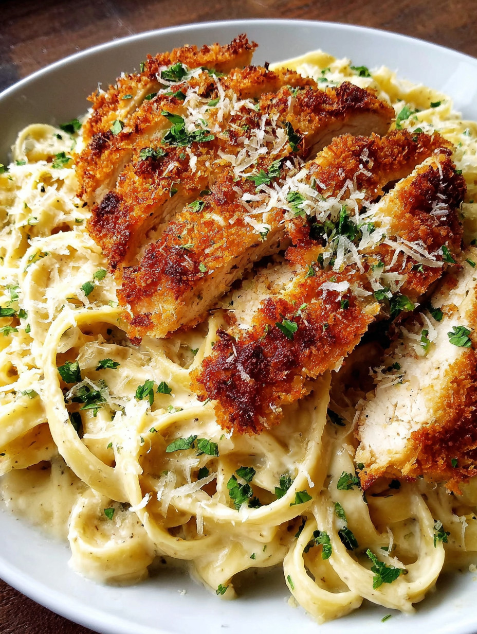 A plate of pasta with chicken on top.