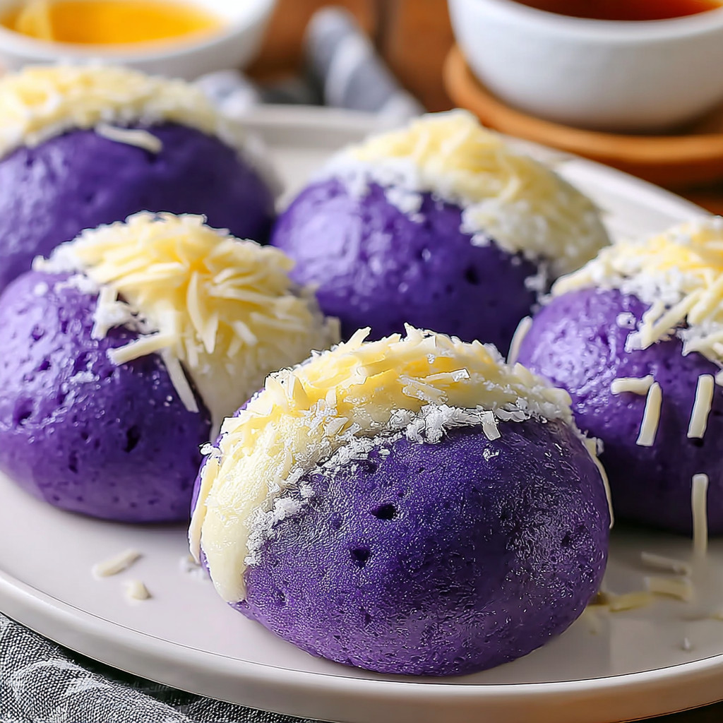 Purple food with cheese on a plate.