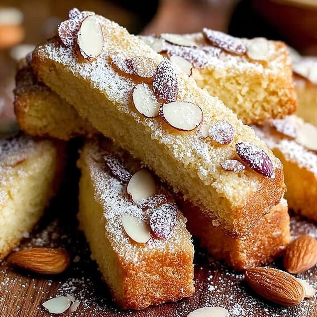 A stack of cake with powdered sugar on top.