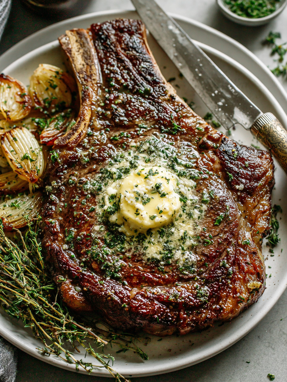 A close up of a steak with a pat of butter on top.