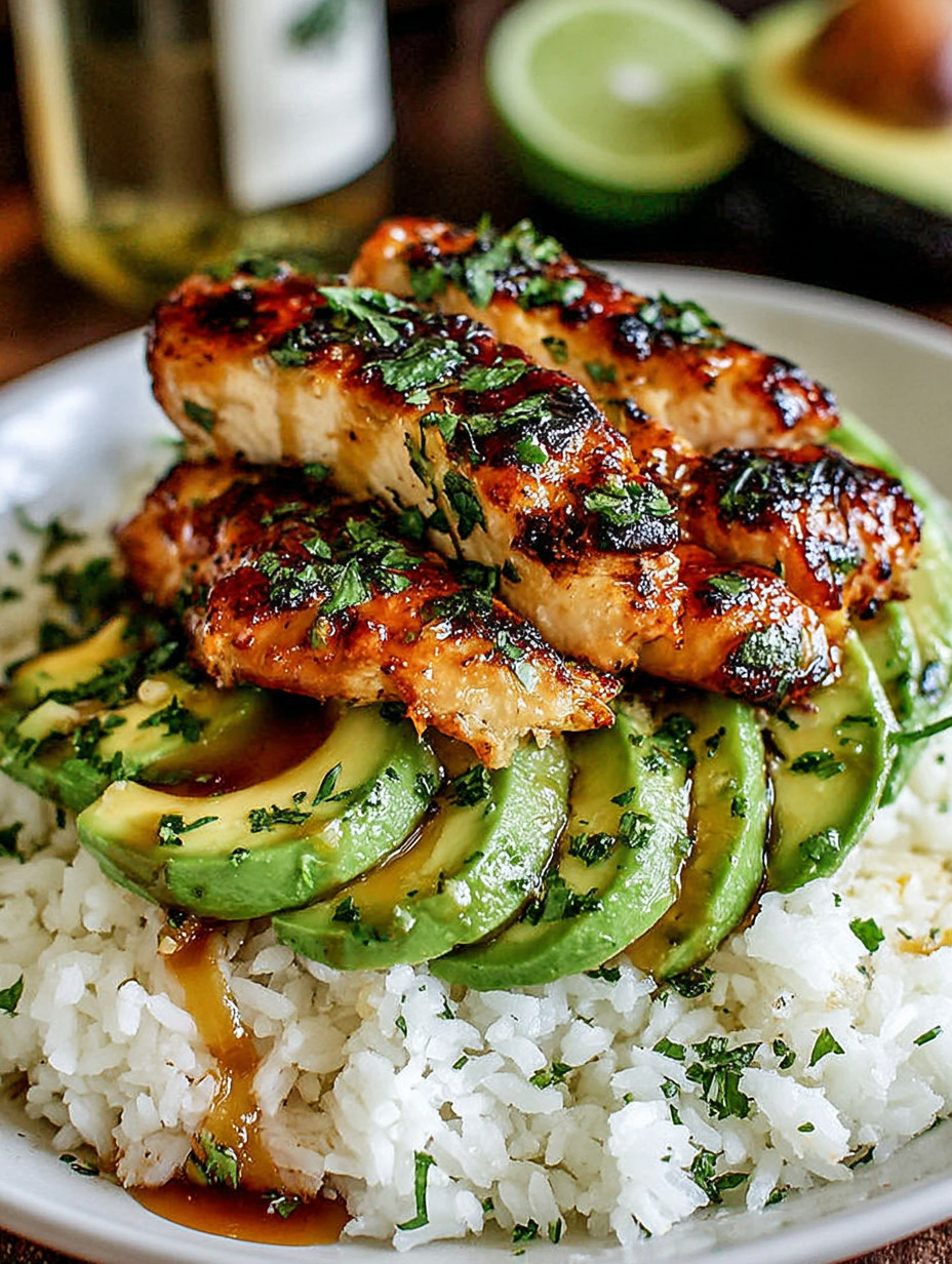 A plate of food with rice and chicken.