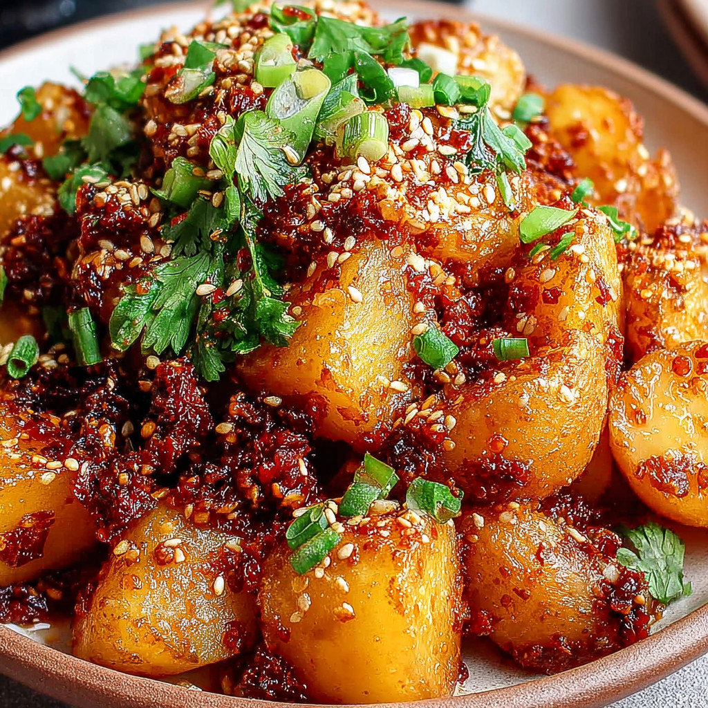A bowl of food with a green garnish.