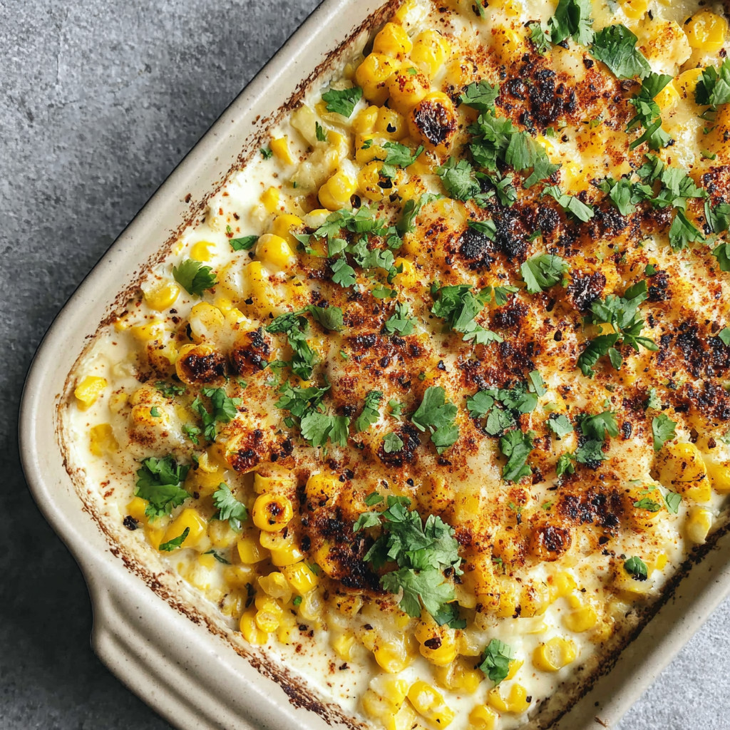A dish of corn and cheese.