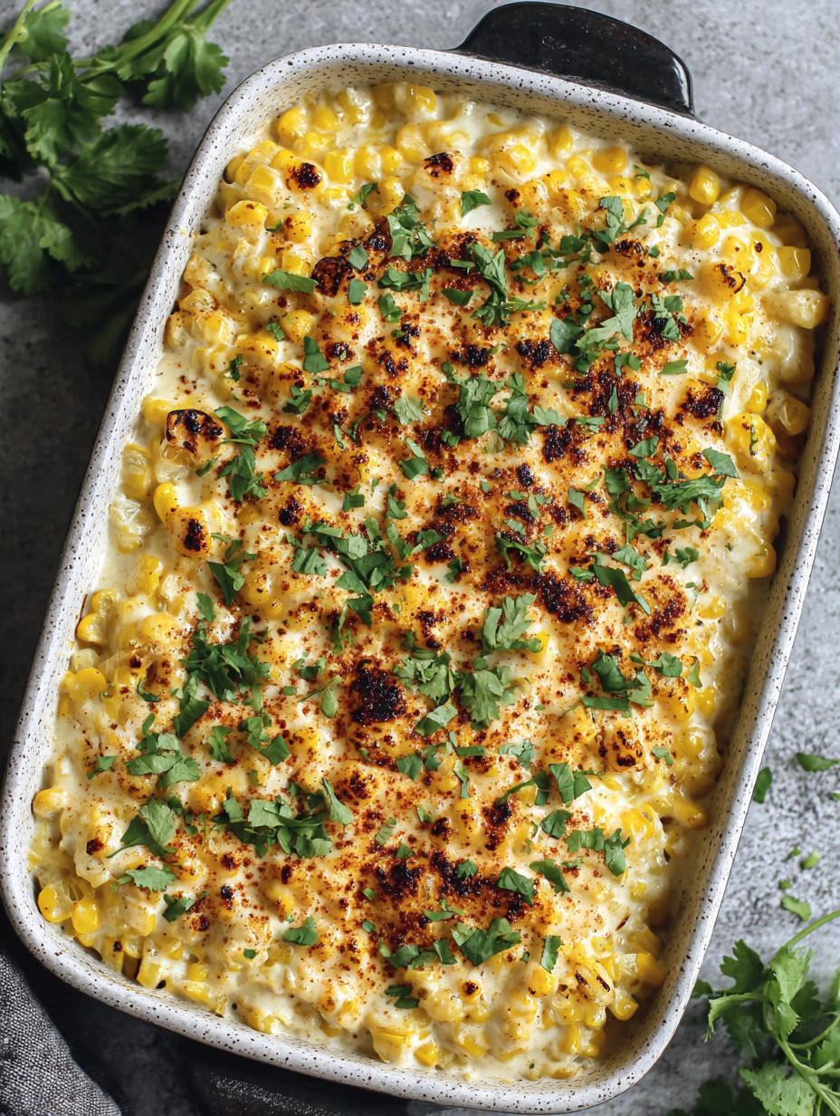 A baked dish with corn and cheese.