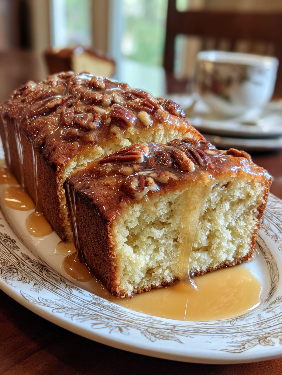 A slice of pecan bread on a plate.