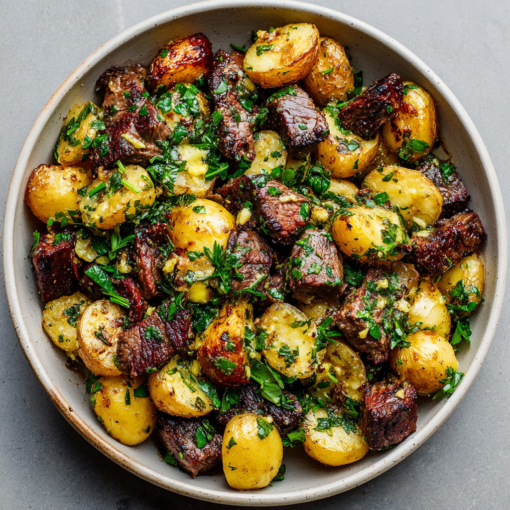 A bowl of meat and potatoes.