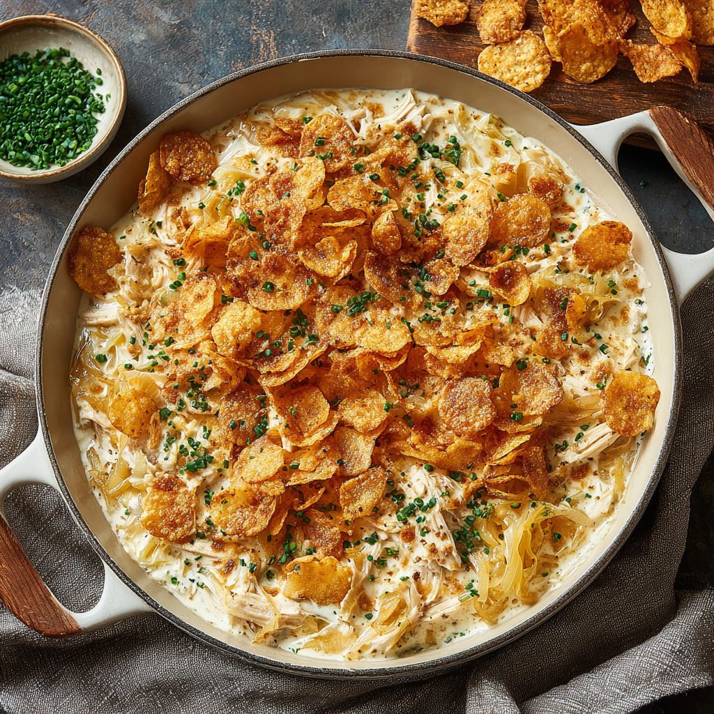 A bowl of food with chips on top.