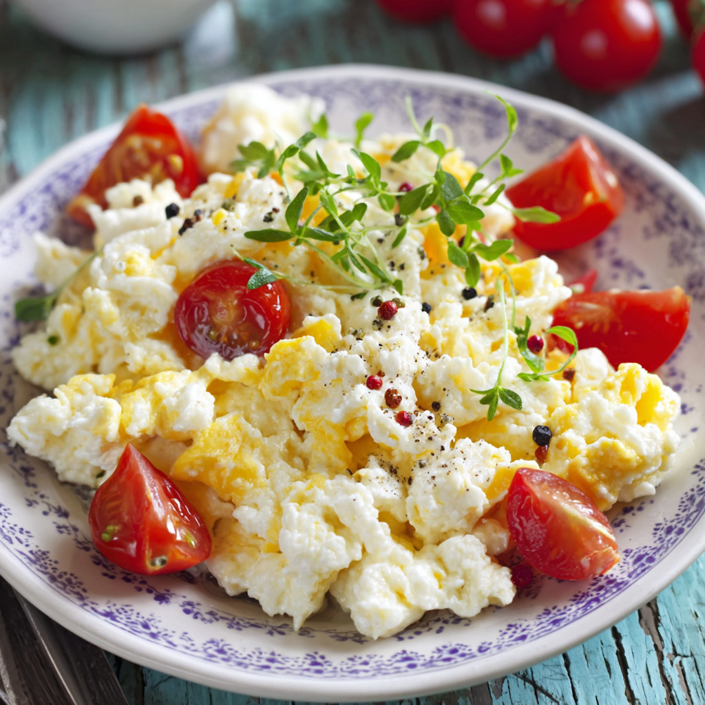 A plate of food with tomatoes, cheese, and herbs.