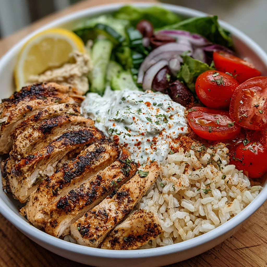 A bowl of food with rice, tomatoes, onions, and lemon.