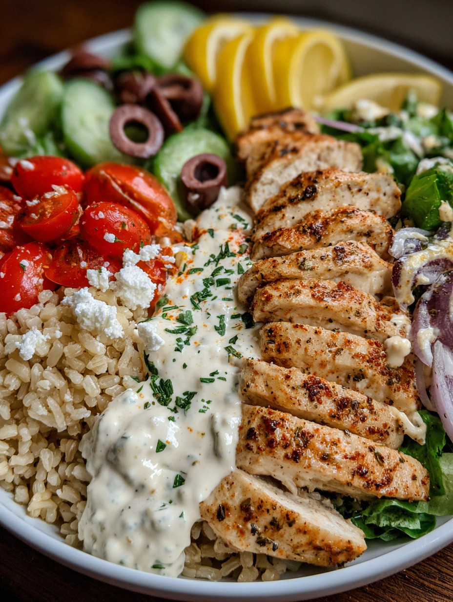 A plate of food with rice, meat, and vegetables.