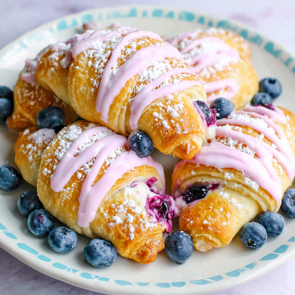 A plate of pastries with blueberries on top.