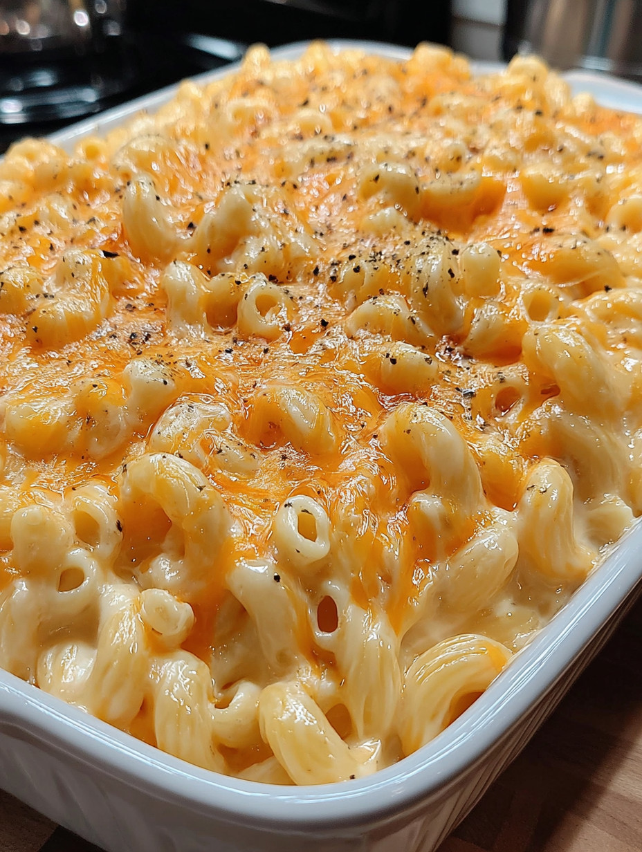 A white bowl filled with macaroni and cheese.