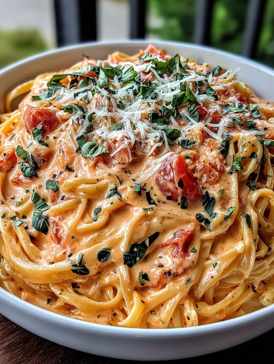 A bowl of pasta with tomatoes and cheese.