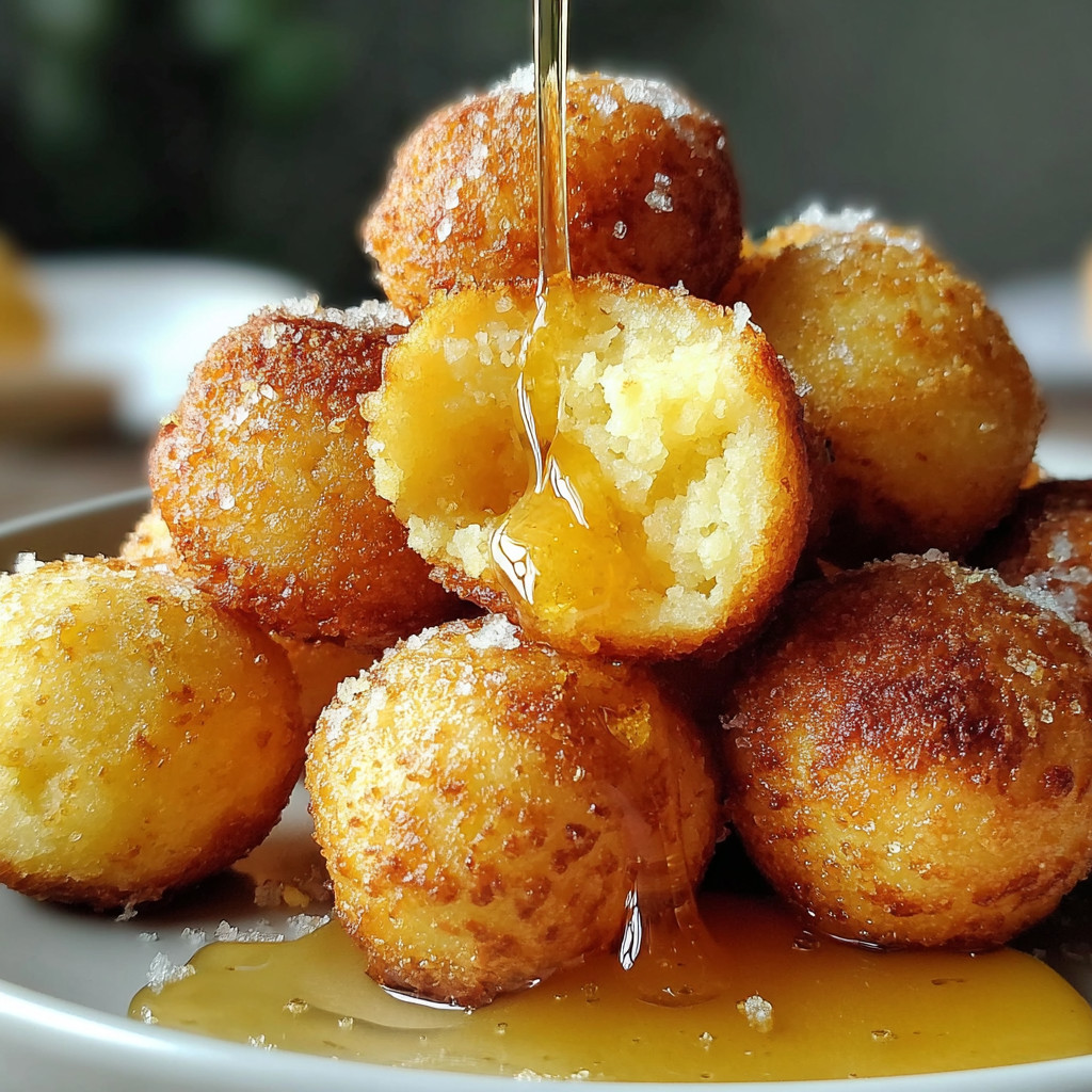 A bowl of doughnuts with syrup dripping from them.