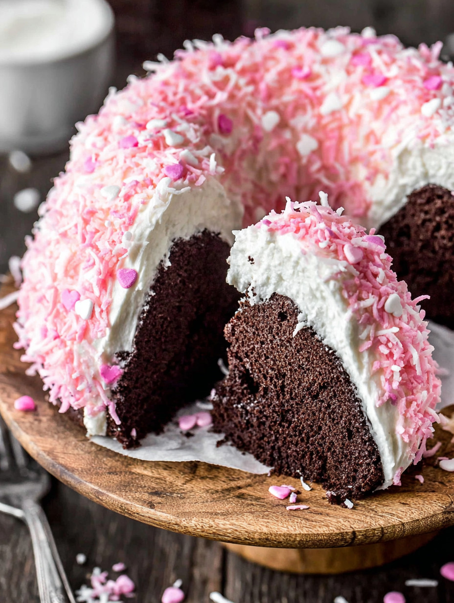 A slice of cake with pink frosting.