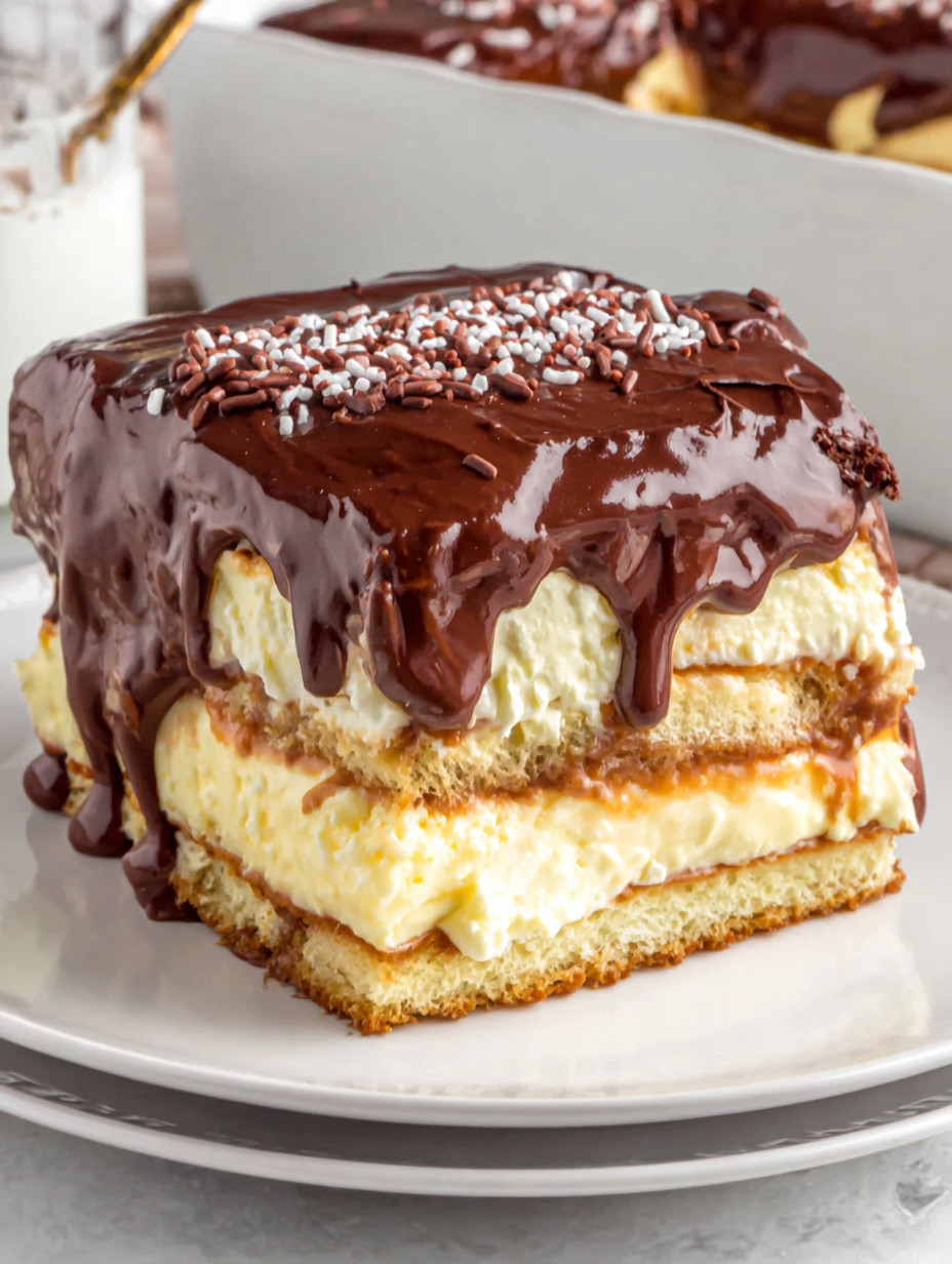 A chocolate cake with white frosting.