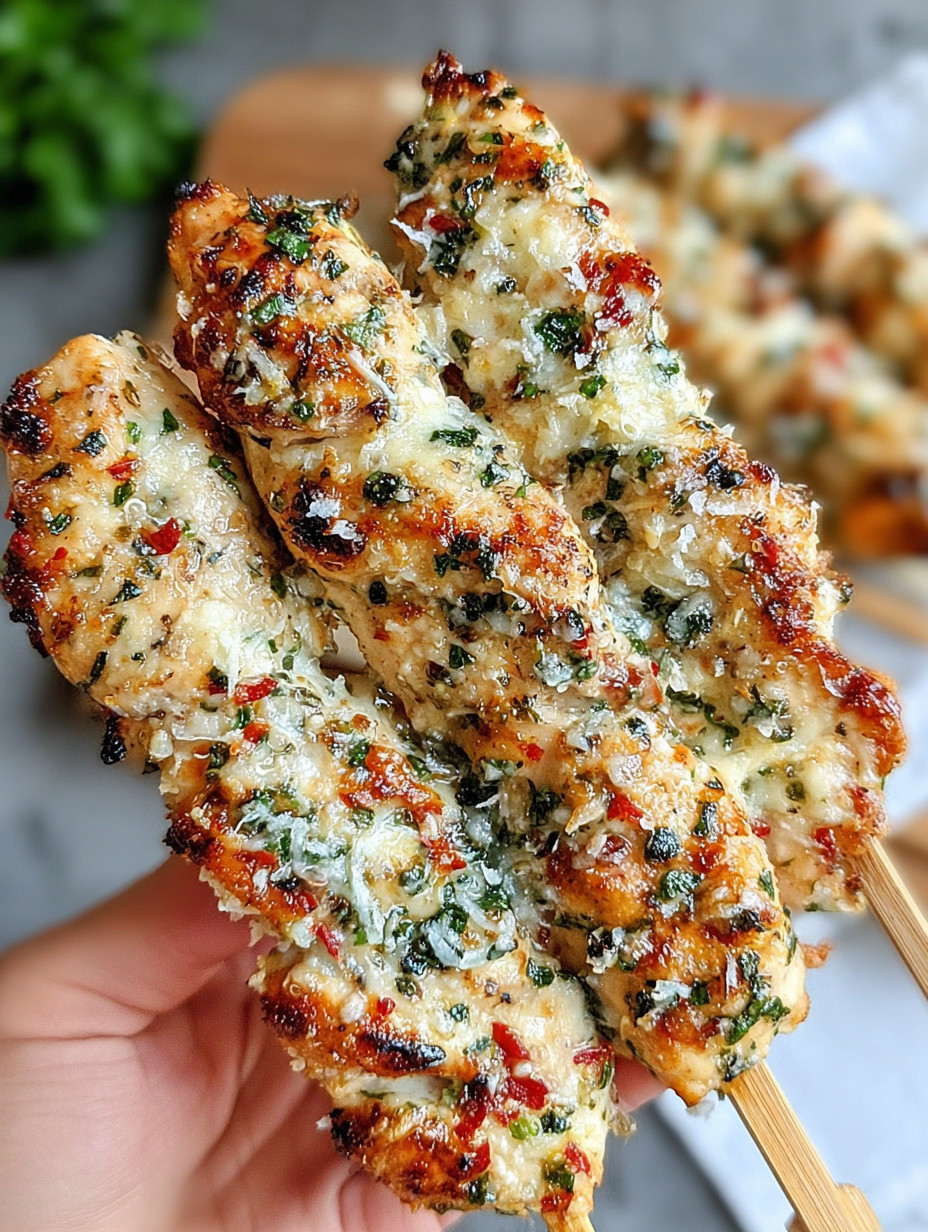 A person holding a skewer with two pieces of meat on it.