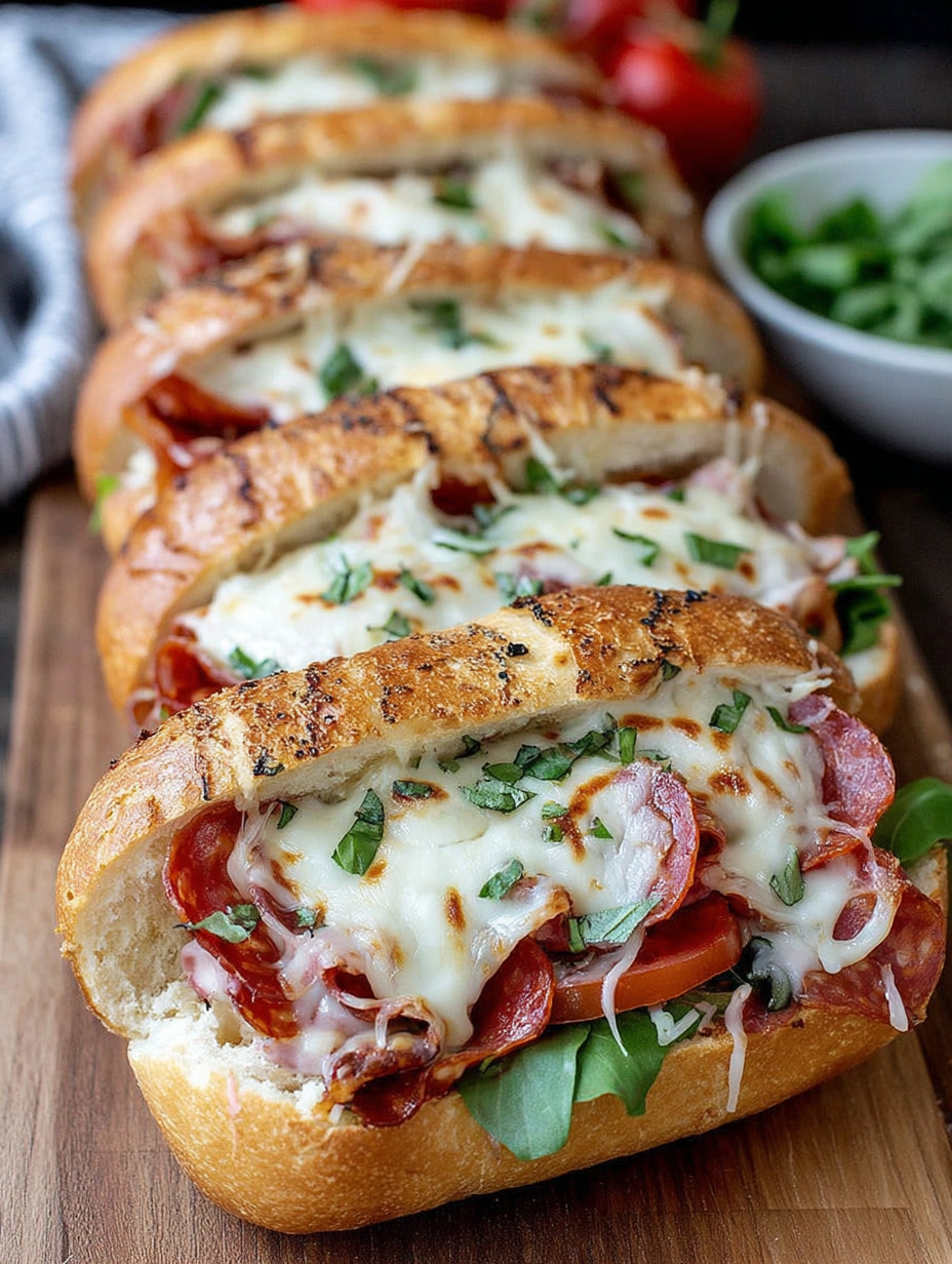 A sandwich with meat and cheese on a wooden table.
