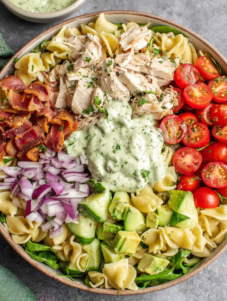 A bowl of food with chicken, tomatoes, onions, and pasta.