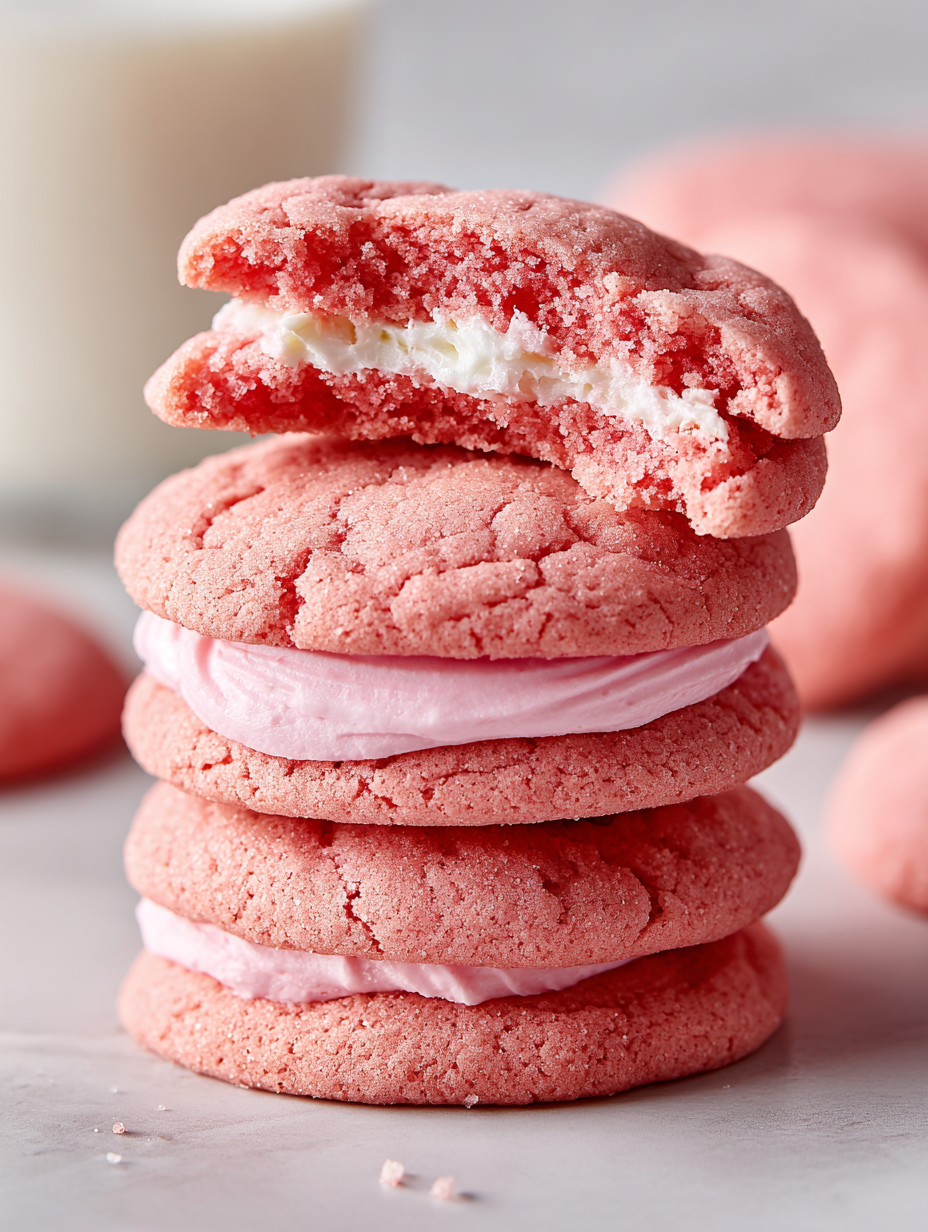Pink cookies with white frosting.