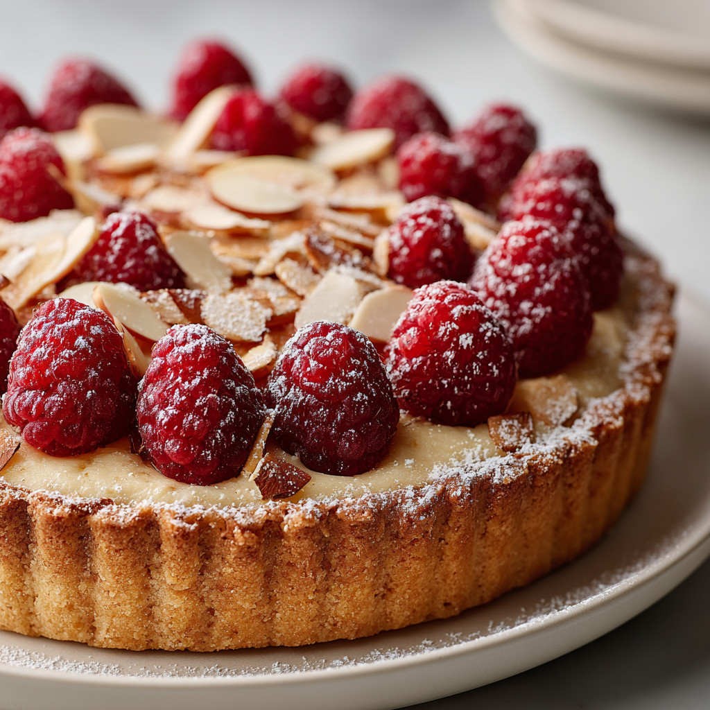 A slice of raspberry almond cake.