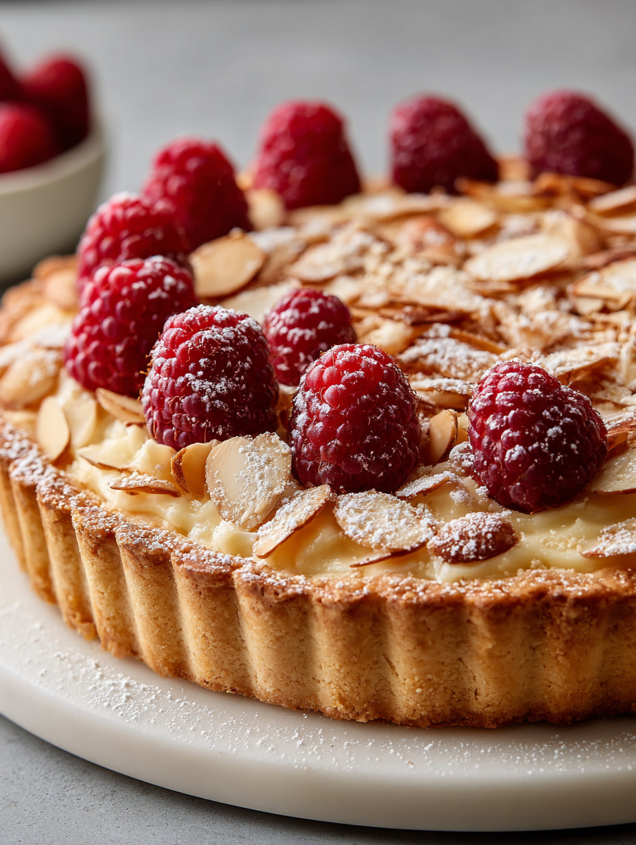 A slice of raspberry cheesecake with raspberries on top.