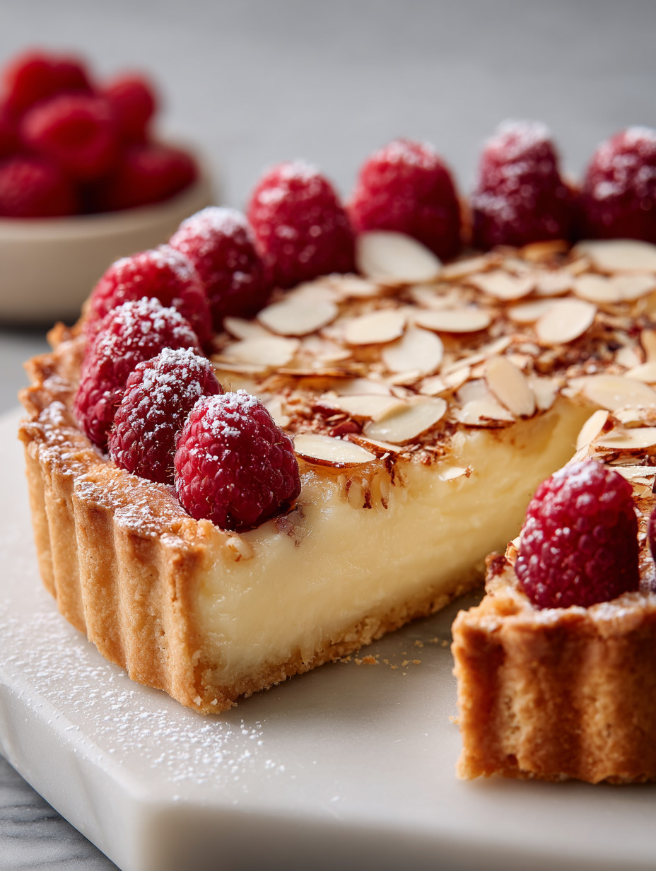 A slice of cheesecake with raspberries on top.